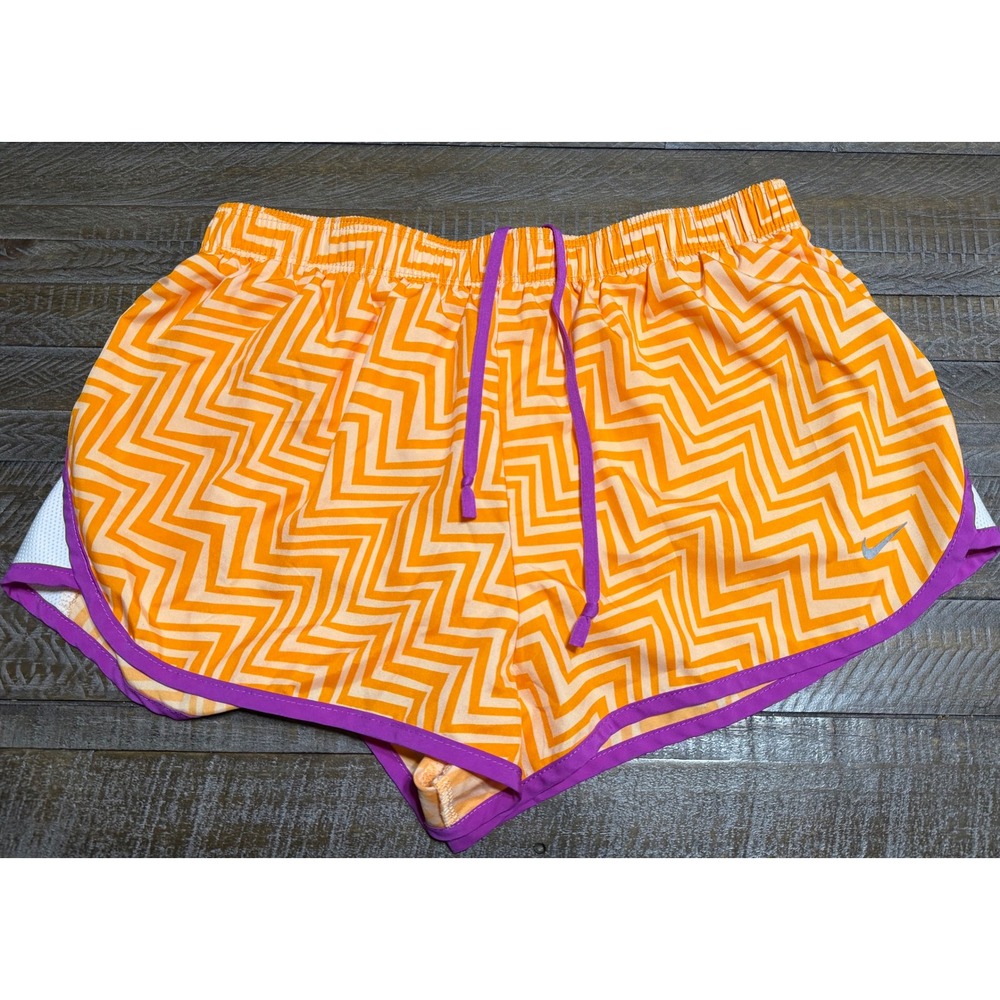 Nike Running Shorts Womens Small Orange Chevron Dri-FIT Purple Trim Preloved